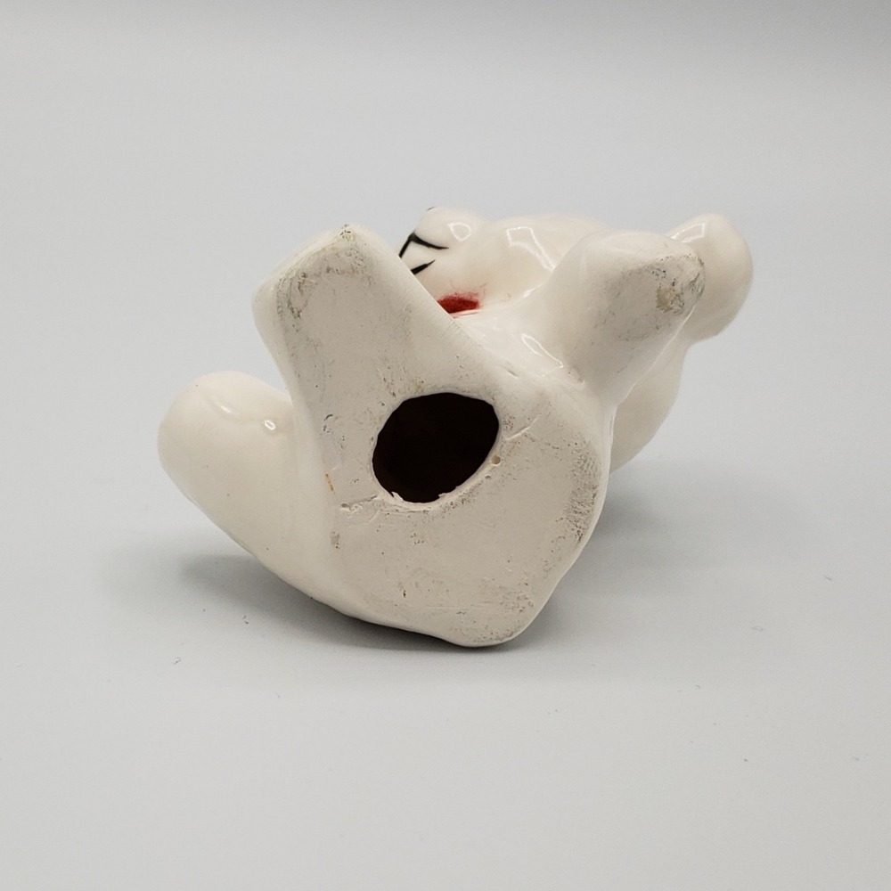 White Teddy Bear Polar Tumbling With Hat Bowtie Ceramic Christmas Ornament Cute - Picture 3 of 3